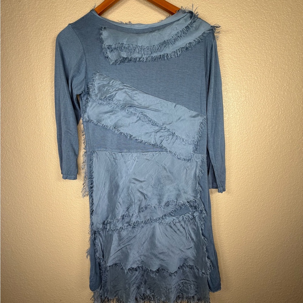 Made in Italy Womens Blue Sz S Boho Fringe Tunic Layered Raw Hem - Picture 2 of 11
